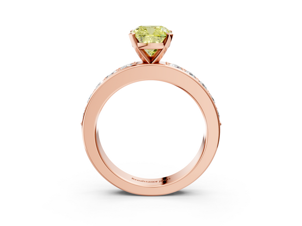 Rose gold Fancy Yellow Cushion  Cut Channel Set Diamond Engagement Ring with Four-Prong Setting