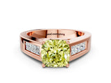 Rose gold Fancy Yellow Cushion Cut Cut Channel Set Solitaire Ring with Four-Prong Setting