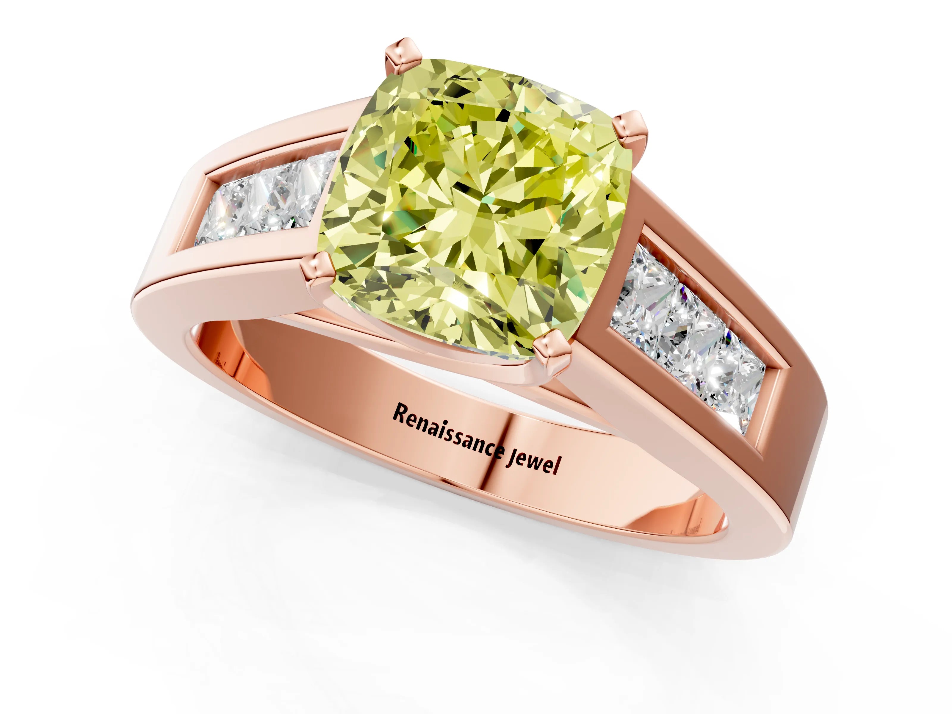 Rose gold Fancy Yellow Cushion Cut Cut Channel Set Solitaire Ring with Four-Prong Setting_1