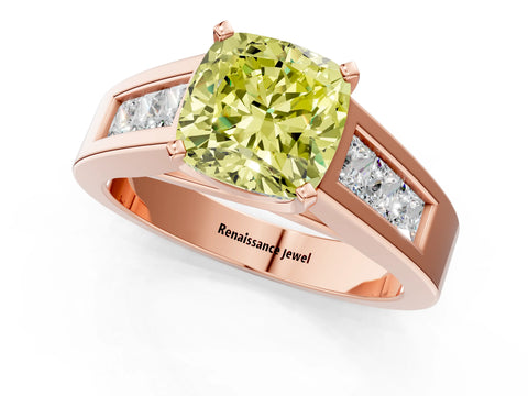 Rose gold Fancy Yellow Cushion Cut Cut Channel Set Solitaire Ring with Four-Prong Setting_1