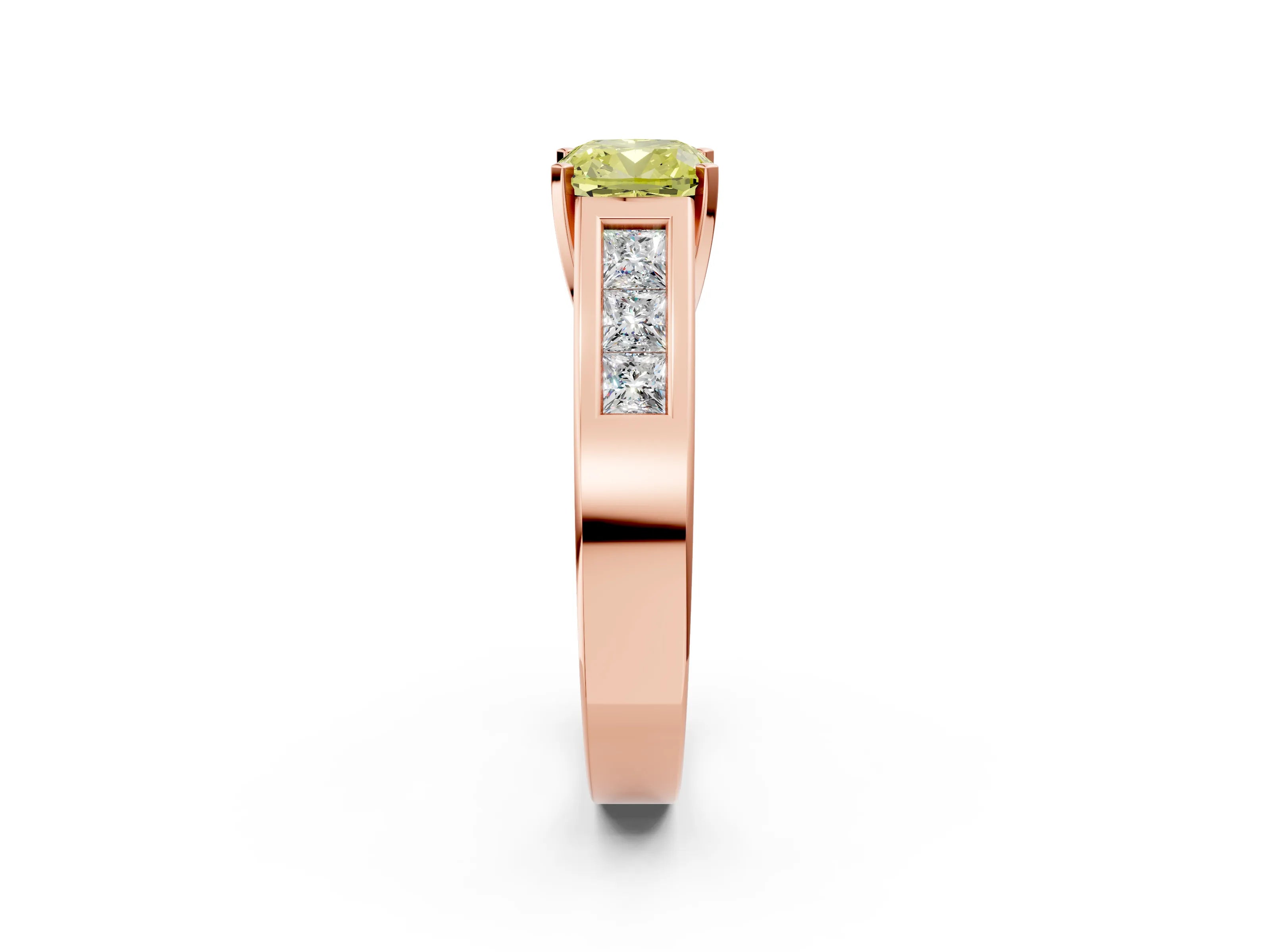 Rose gold Fancy Yellow Cushion Cut Cut Channel Set Solitaire Ring with Four-Prong Setting_2
