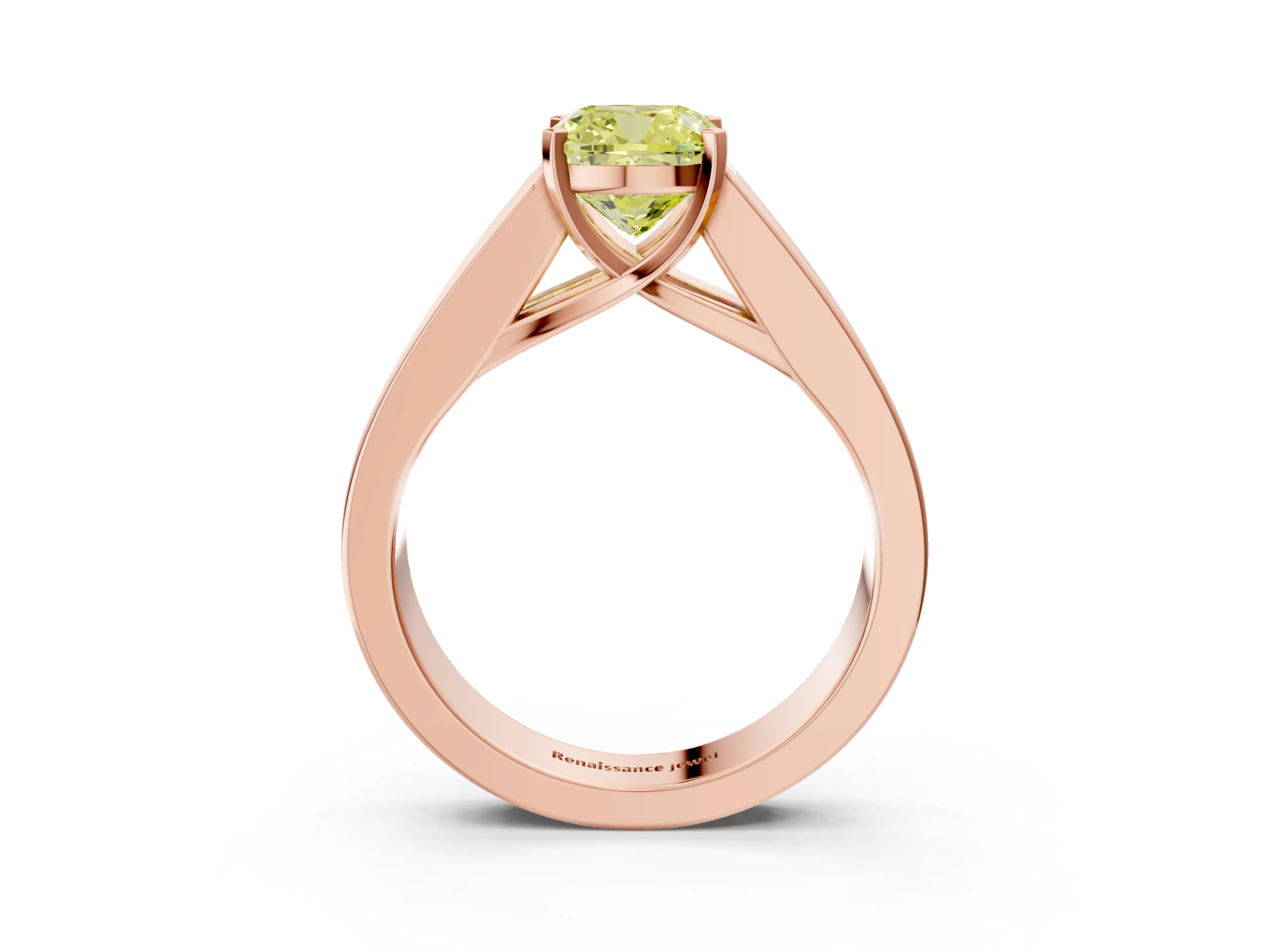 Rose gold Fancy Yellow Cushion Cut Cut Channel Set Solitaire Ring with Four-Prong Setting_3