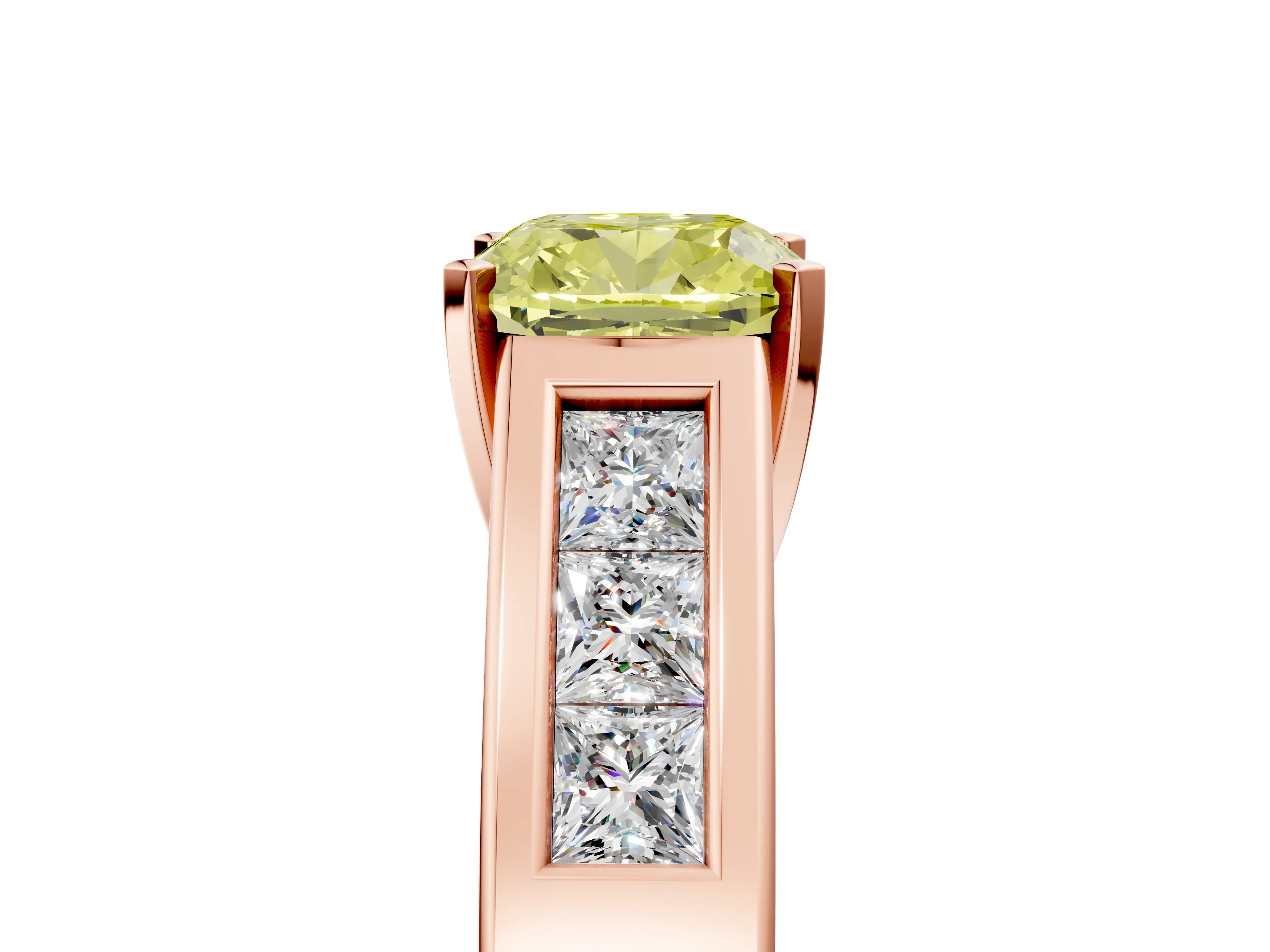 Rose gold Fancy Yellow Cushion Cut Cut Channel Set Solitaire Ring with Four-Prong Setting_5