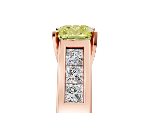 Rose gold Fancy Yellow Cushion Cut Cut Channel Set Solitaire Ring with Four-Prong Setting_5