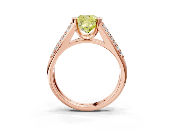 Rose gold Fancy Yellow Cushion Cut Diamond Channel Set Pave Band with Tension Prong Setting