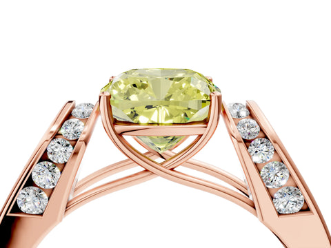 Rose gold Fancy Yellow Cushion Cut Cut Diamond Channel Set Solitaire Ring with Four-Prong Setting_4