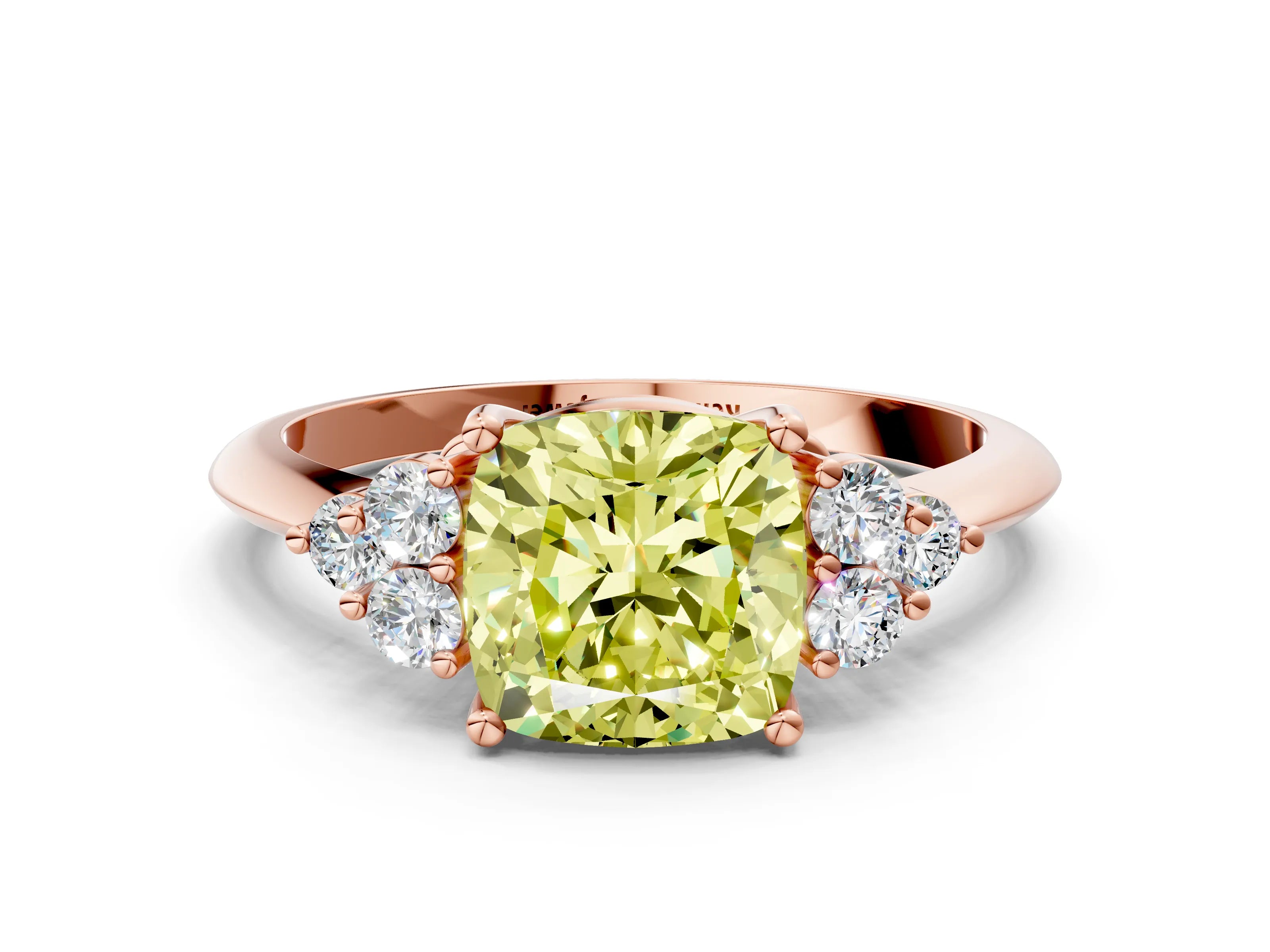 Rose gold Fancy Yellow Cushion Cut Cut Diamond Cluster Ring with Solitaire Band and Four-Prong Setting_12