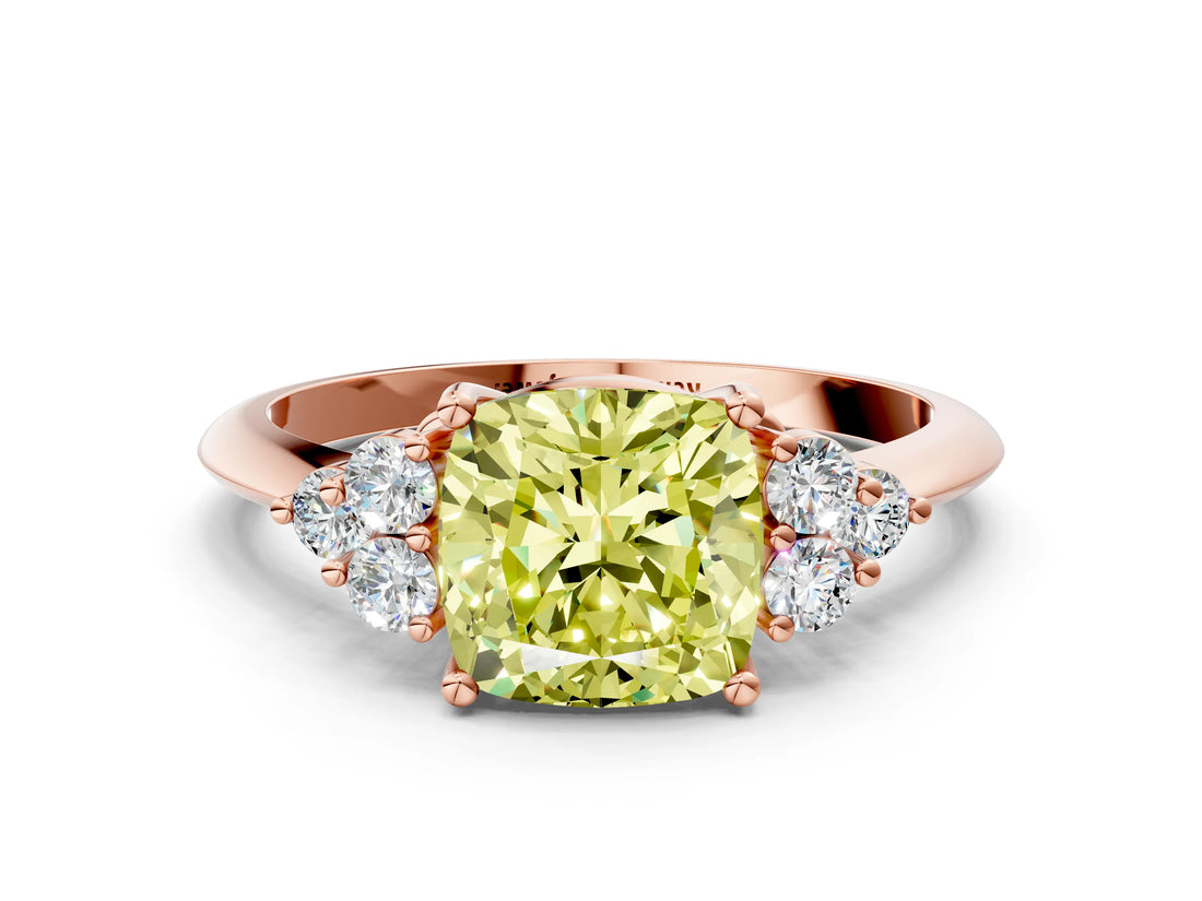 Rose gold Fancy Yellow Cushion Cut Cut Diamond Cluster Ring with Solitaire Band and Four-Prong Setting_12