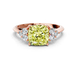Rose gold Fancy Yellow Cushion Cut Cut Diamond Cluster Ring with Solitaire Band and Four-Prong Setting_12