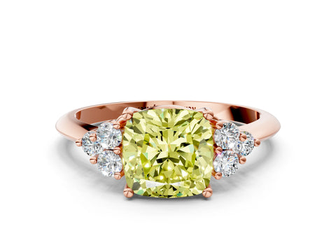 Rose gold Fancy Yellow Cushion Cut Cut Diamond Cluster Ring with Solitaire Band and Four-Prong Setting_12
