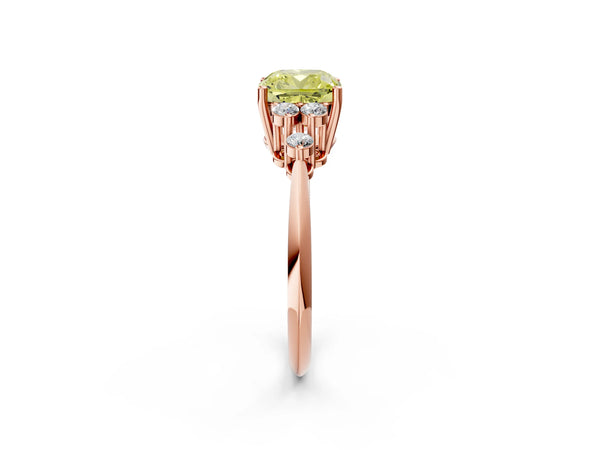 Rose Gold Cushion Cut Cluster Accent Engagement Ring Setting for Fancy Yellow Center