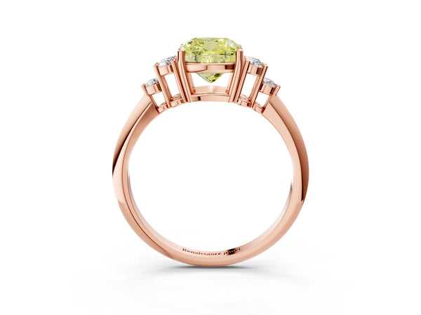 Rose Gold Cushion Cut Cluster Accent Engagement Ring Setting for Fancy Yellow Center