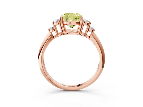 Rose gold Fancy Yellow Cushion Cut Cut Diamond Cluster Ring with Solitaire Band and Four-Prong Setting_15