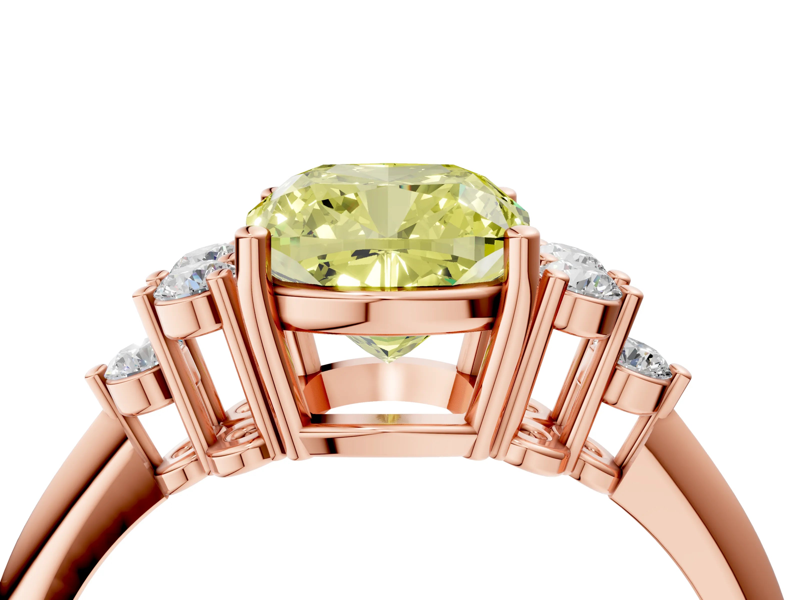Rose gold Fancy Yellow Cushion Cut Cut Diamond Cluster Ring with Solitaire Band and Four-Prong Setting_16