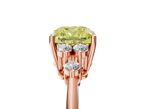 Rose gold Fancy Yellow Cushion Cut Cut Diamond Cluster Ring with Solitaire Band and Four-Prong Setting_17