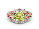 Rose gold Fancy Yellow Cushion Cut Cut Diamond Halo Engagement Ring with Open Split Pavé Band