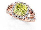 Rose gold Fancy Yellow Cushion Cut Cut Diamond Halo Engagement Ring with Open Split Pavé Band_1