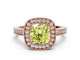 Rose gold Fancy Yellow Cushion Cut-Cut Diamond Halo Engagement Ring with Pave Band and Prong Setting