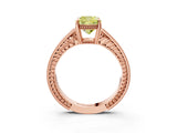 Rose gold Fancy Yellow Cushion Cut Cut Diamond Milgrain Pave Band Four-Prong Setting Ring_6