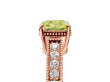 Rose gold Fancy Yellow Cushion Cut Cut Diamond Milgrain Pave Band Four-Prong Setting Ring_8