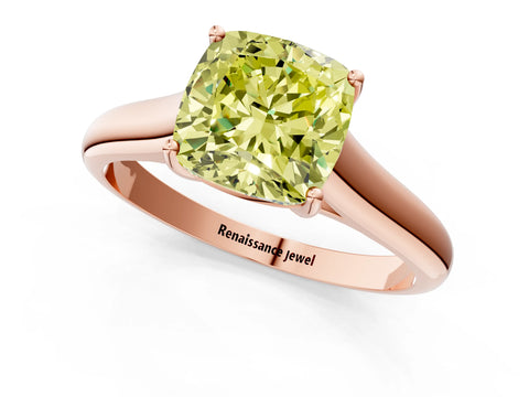 Rose gold Fancy Yellow Cushion Cut Cut Diamond Solitaire Engagement Ring with Tapered Plain Band and Four-Prong Setting_1