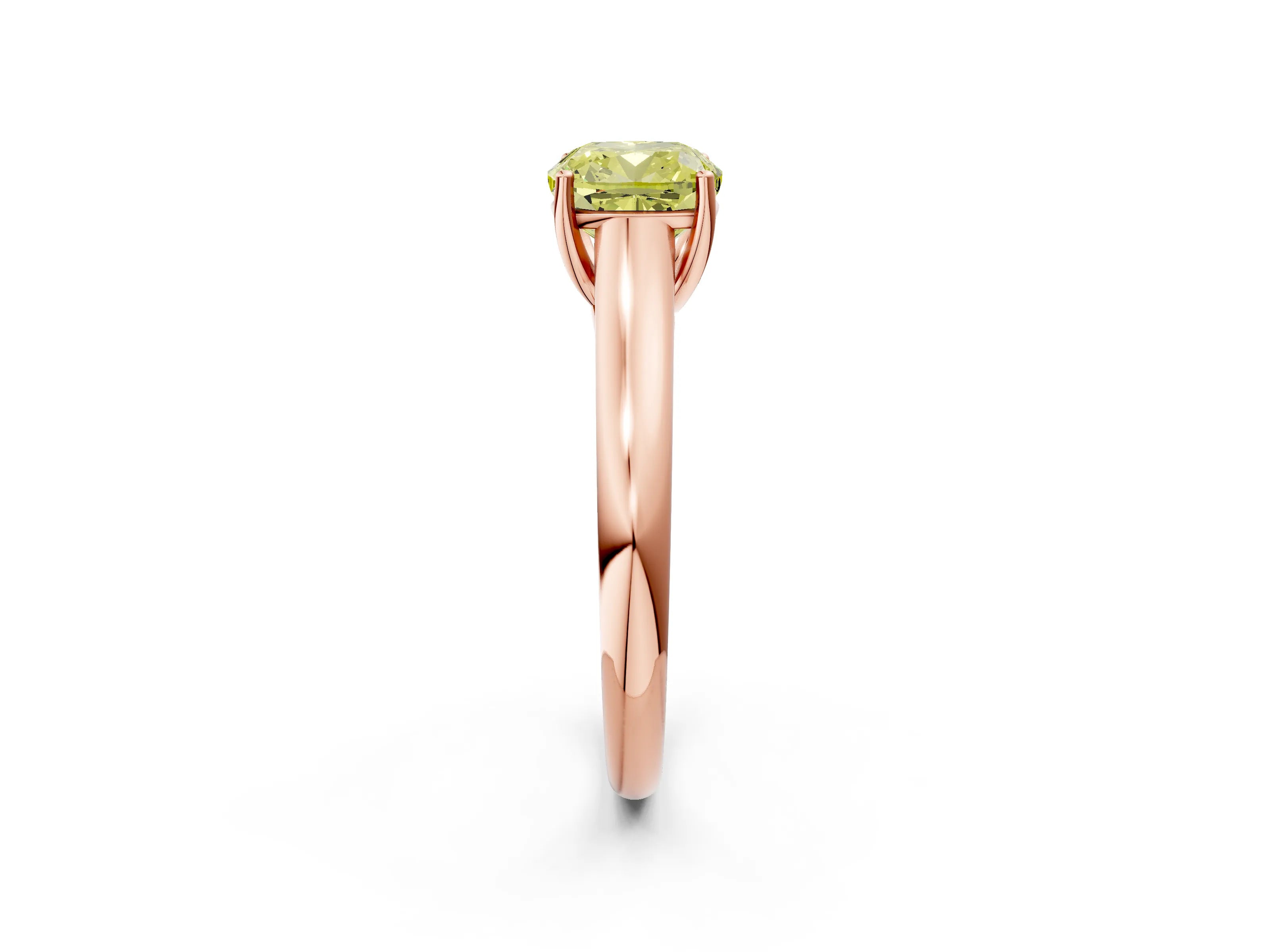 Rose gold Fancy Yellow Cushion Cut Cut Diamond Solitaire Engagement Ring with Tapered Plain Band and Four-Prong Setting_2
