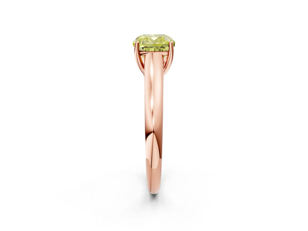 Rose gold Fancy Yellow Cushion Cut Cut Diamond Solitaire Engagement Ring with Tapered Plain Band and Four-Prong Setting