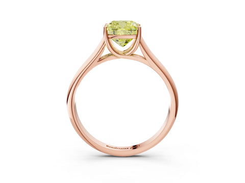 Rose gold Fancy Yellow Cushion Cut Cut Diamond Solitaire Engagement Ring with Tapered Plain Band and Four-Prong Setting_3