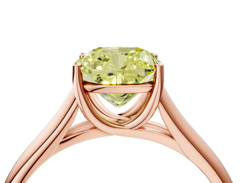 Rose gold Fancy Yellow Cushion Cut Cut Diamond Solitaire Engagement Ring with Tapered Plain Band and Four-Prong Setting_4