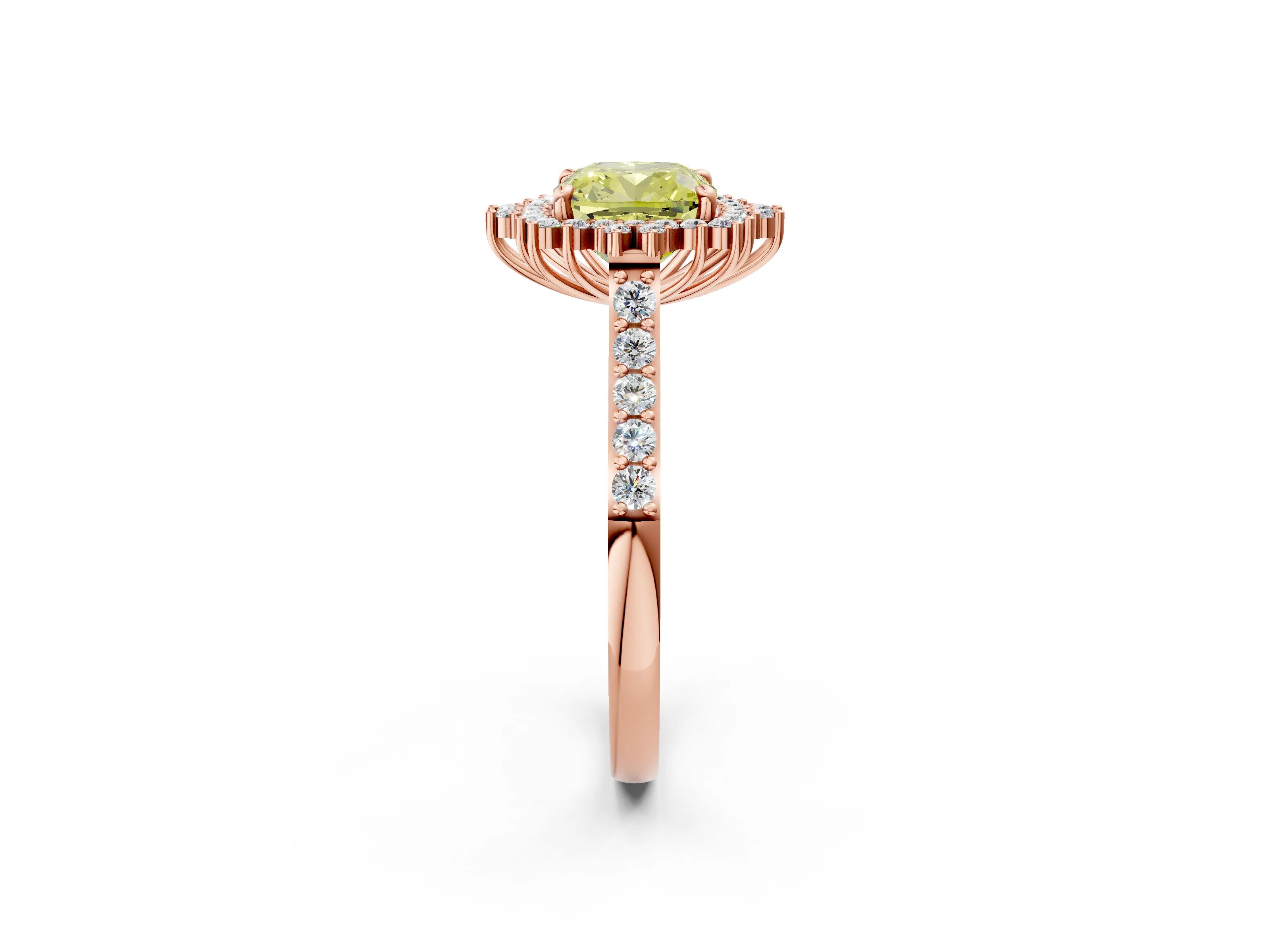 Rose gold Fancy Yellow Cushion Cut Cut Diamond Sunburst Halo Engagement Ring with Pavé Band_2