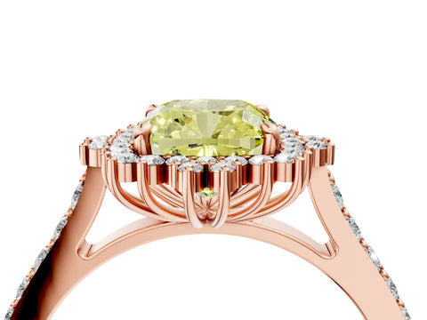 Rose gold Fancy Yellow Cushion Cut Cut Diamond Sunburst Halo Engagement Ring with Pavé Band_4