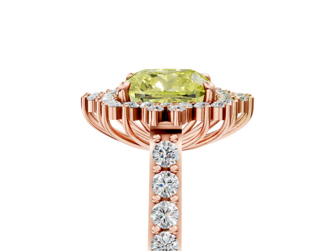 Rose gold Fancy Yellow Cushion Cut Cut Diamond Sunburst Halo Engagement Ring with Pavé Band_5
