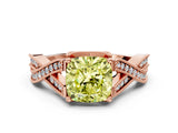 Rose gold Fancy Yellow Cushion Cut Cut Diamond Twisted Band with Milgrain Pave Setting and Four-Prong Setting