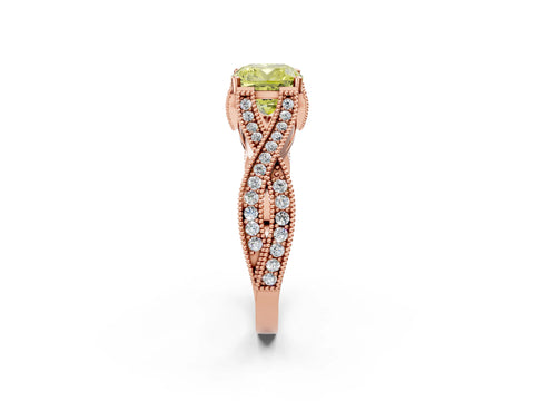 Rose gold Fancy Yellow Cushion Cut Cut Diamond Twisted Band with Milgrain Pave Setting and Four-Prong Setting_2