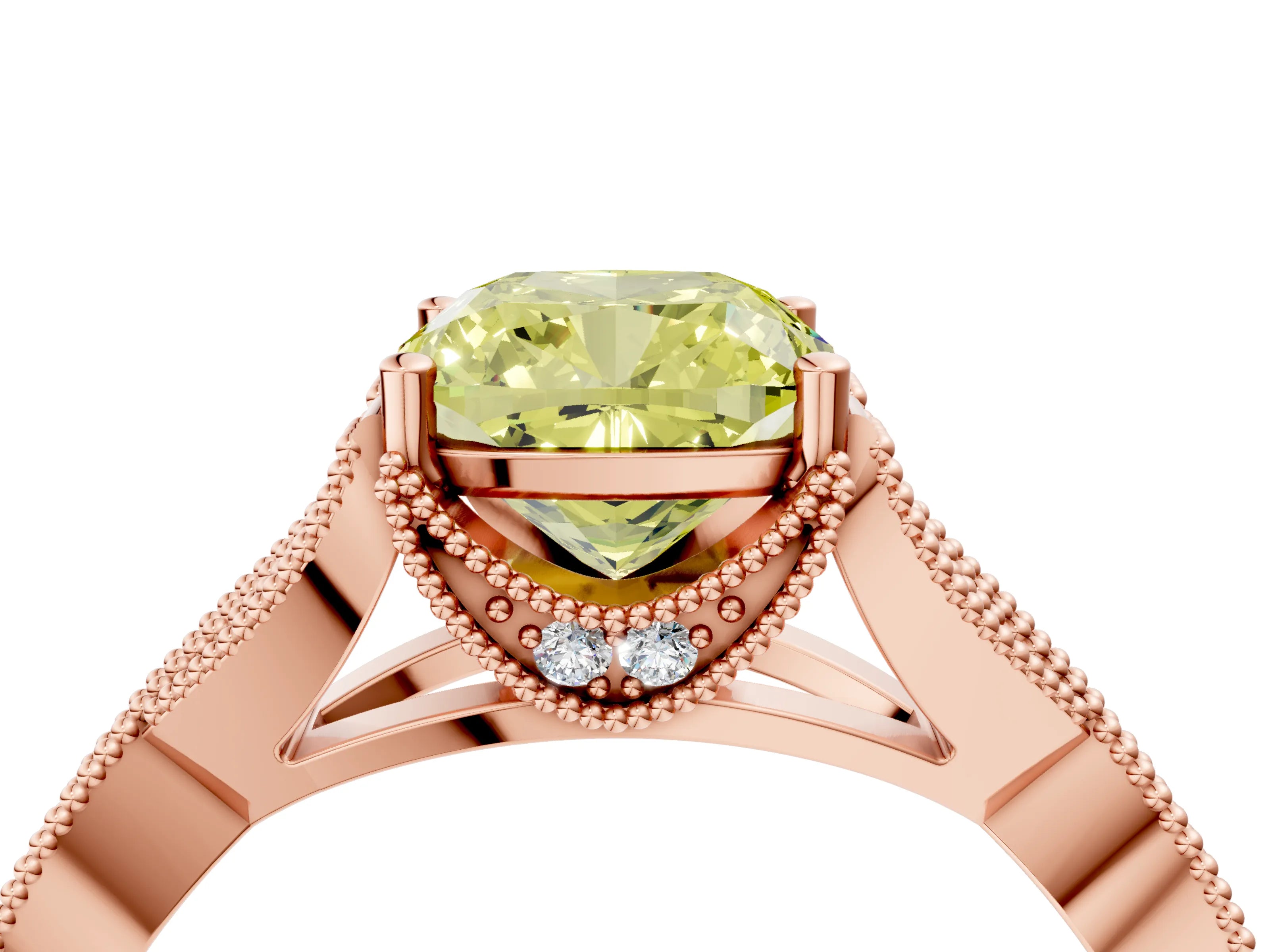 Rose gold Fancy Yellow Cushion Cut Cut Diamond Twisted Band with Milgrain Pave Setting and Four-Prong Setting_4