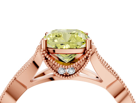 Rose gold Fancy Yellow Cushion Cut Cut Diamond Twisted Band with Milgrain Pave Setting and Four-Prong Setting_4