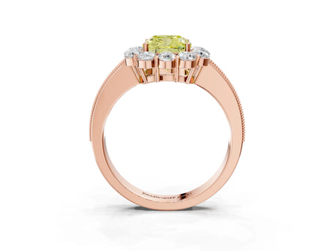 Rose gold Fancy Yellow Cushion Cut Cut Halo Diamond Pavé Engagement Ring with Milgrain Detailing_3