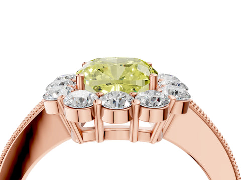 Rose gold Fancy Yellow Cushion Cut Cut Halo Diamond Pavé Engagement Ring with Milgrain Detailing_4