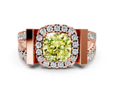 Rose gold Fancy Yellow Cushion Cut Cut Halo Split Shank Prong Set Ring
