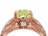 Rose gold Fancy Yellow Cushion Cut Cut Milgrain Pave Diamond Engagement Ring with Four-Prong Setting_19