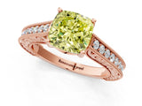 Rose gold Fancy Yellow Cushion Cut Cut Pave Band Milgrain Solitaire Ring_1
