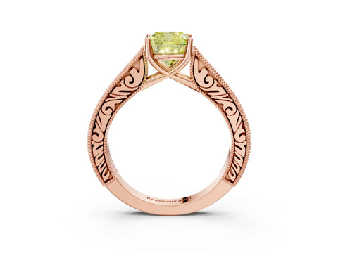 Rose gold Fancy Yellow Cushion Cut Cut Pave Band Milgrain Solitaire Ring_3