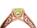 Rose gold Fancy Yellow Cushion Cut Cut Pave Band Milgrain Solitaire Ring_4