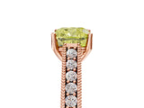 Rose gold Fancy Yellow Cushion Cut Cut Pave Band Milgrain Solitaire Ring_5