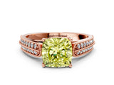 Rose gold Fancy Yellow Cushion Cut Cut Pave Split Shank Engagement Ring with Four-Prong Setting