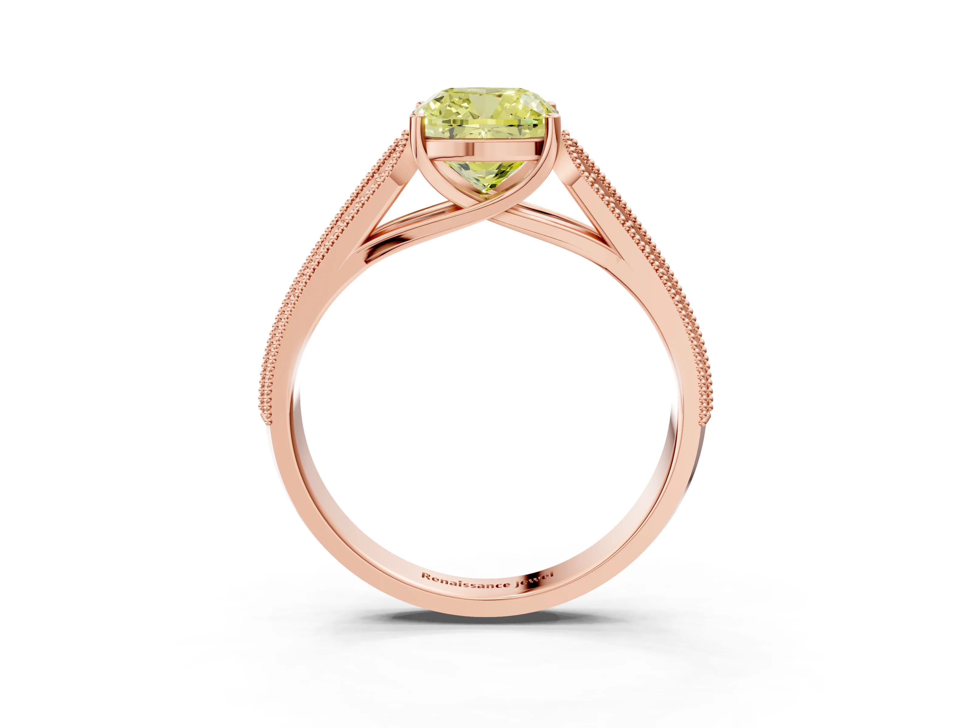Rose gold Fancy Yellow Cushion Cut Cut Pave Split Shank Engagement Ring with Four-Prong Setting_3
