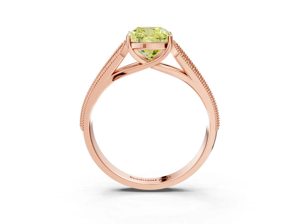 Rose gold Fancy Yellow Cushion Cut Cut Pave Split Shank Engagement Ring with Four-Prong Setting