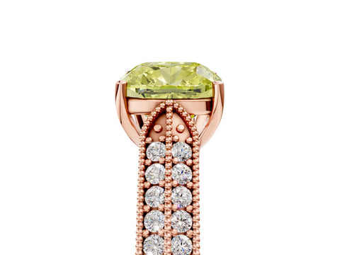 Rose gold Fancy Yellow Cushion Cut Cut Pave Split Shank Engagement Ring with Four-Prong Setting_5