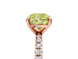 Rose gold Fancy Yellow Cushion Cut Diamond Brilliant Solitaire Ring with Pavé Band and Four-Prong Setting_17