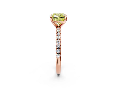 Rose gold Fancy Yellow Cushion Cut Diamond Brilliant Solitaire Ring with Pavé Band and Four-Prong Setting_2